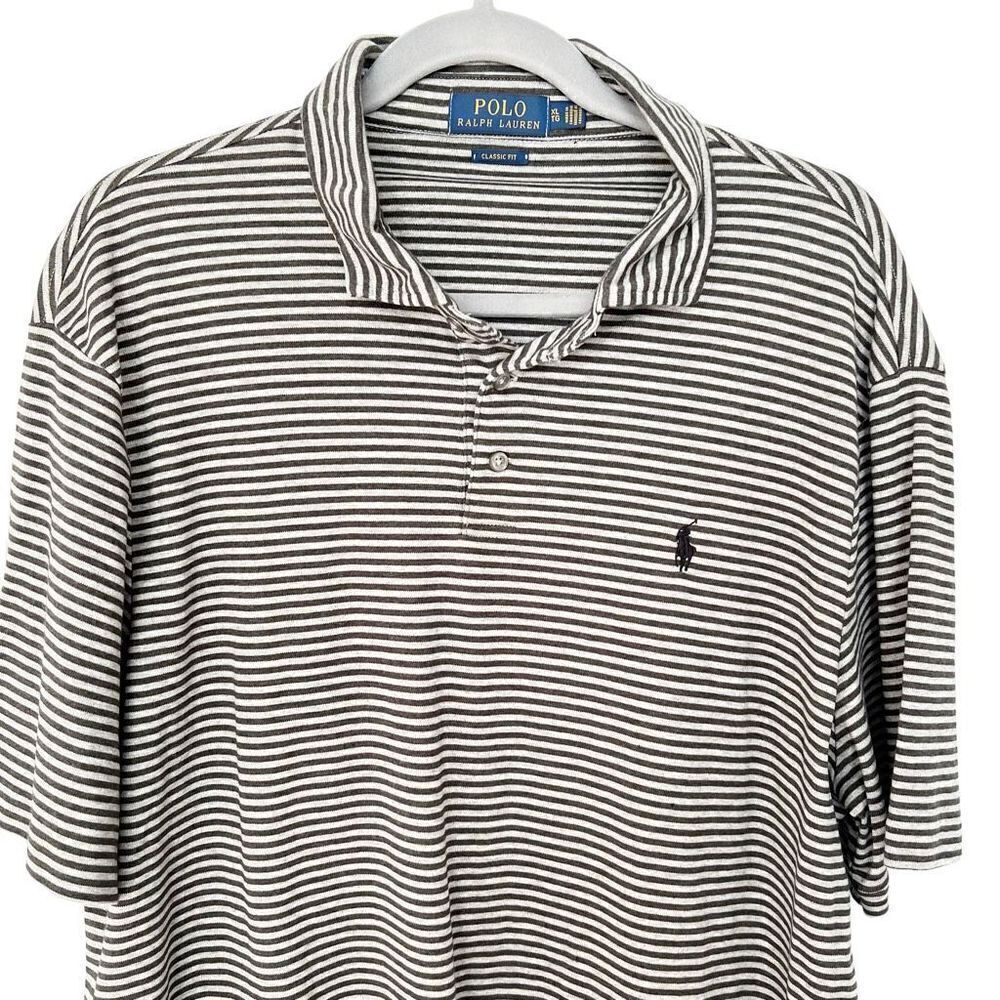 Polo Ralph Lauren Gray Striped Short Sleeve Polo Shirt Size XL